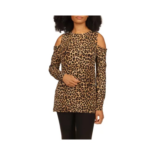 마이클코어스 Womens Cheetah Print Long Sleeve Cold Shoulder Shirt