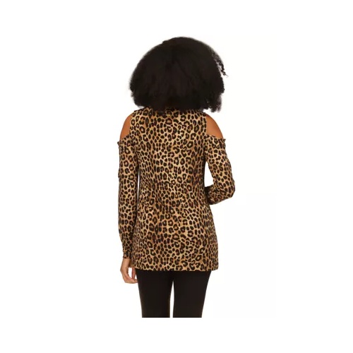 마이클코어스 Womens Cheetah Print Long Sleeve Cold Shoulder Shirt