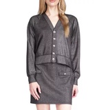 Womens Shimmer Button Front Cardigan