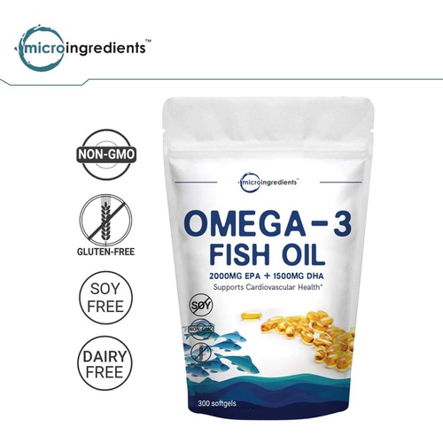  Micro Ingredients Triple Strength Omega 3 Fish Oil Supplements, 200 Softgels - Lemon Flavored - Burpless (Enteric-Coated), Fish Oil 3000mg EPA 1200mg + DHA 900mg Deep Sea Fish, Wild Caught from Norw