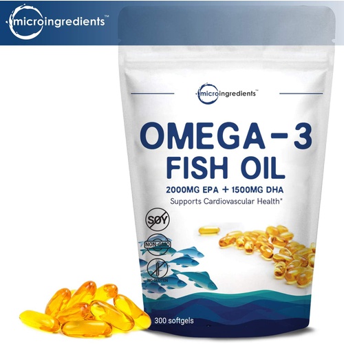  Micro Ingredients Triple Strength Omega 3 Fish Oil Supplements, 200 Softgels - Lemon Flavored - Burpless (Enteric-Coated), Fish Oil 3000mg EPA 1200mg + DHA 900mg Deep Sea Fish, Wild Caught from Norw