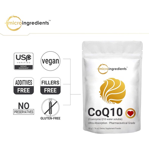  Micro Ingredients Water Soluble COQ10 Supplement (COQ10 200mg Per Serving in Powder Form), 50 Grams (8 Months Supply), Extra Absorption, Support Heart Health and Energy Production,