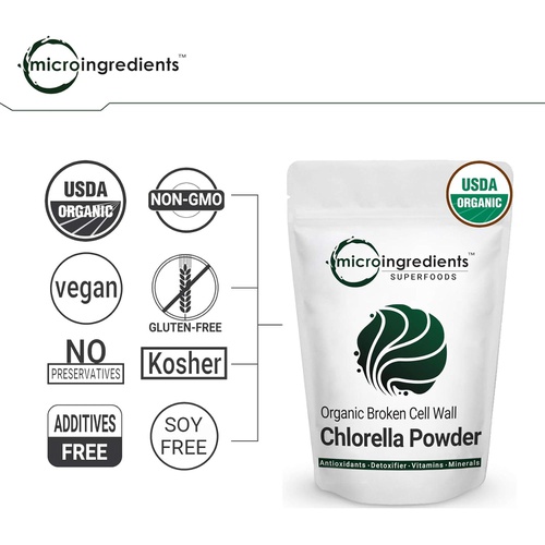  Micro Ingredients Organic Chlorella Powder, 10 Ounce, Broken Cell Wall, Rich in Vegan Proteins & Vitamins, Raw, Bulk Premium Chlorella Supplement, Vegan Friendly, Non-Irradiation