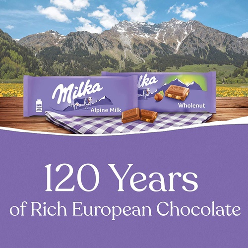  Milka European Chocolate Bars Variety Pack, Alpine Milk Chocolate & Wholenut Hazelnut Chocolate, Easter Chocolate, 10 - 3.52 oz Bars