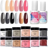 Modelones Dip Powder Nail Kit Starter-12 Colors French Style Dipping Powder with Base Top Coat 2 in 1 Set, Essential Manicure Nail Art System No Lamp Needed