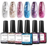 Modelones Glitter Gel Nail Polish Set - 6PCS 0.33 OZ UV LED Soak Off Gel Nail Polishes Collection of Red Pink Purple Blue Gold Silver Colors in Gift Package