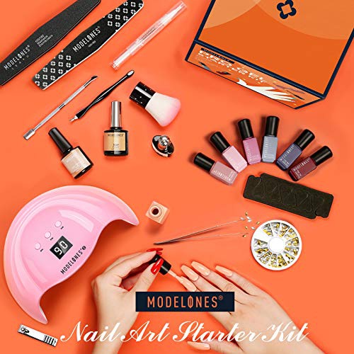  Gel Nail Polish Kit with U V Light 48W Nail Lamp Modelones 7 Colors Gel Nail Polish Set, No Wipe Base Top Coat, Nail Primer, Nail Art Decorations, Manicure Tools, At Home DIY Kit S