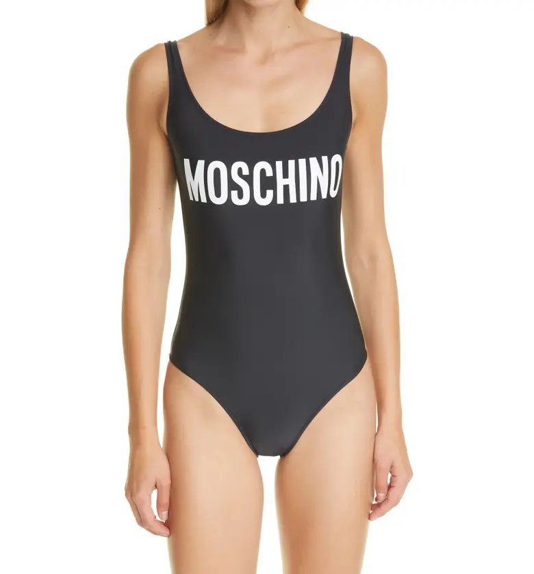 Moschino Logo One-Piece Swimsuit_FANTASY PRINT BLACK