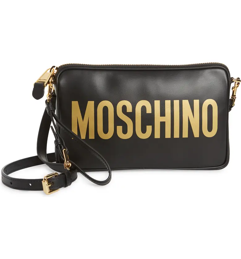 Moschino Logo Leather Clutch_FANTASY PRINT BLACK