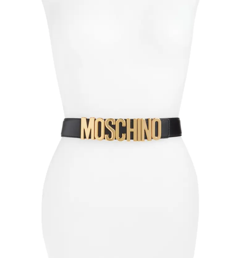 Moschino Logo Leather Belt_BLACK