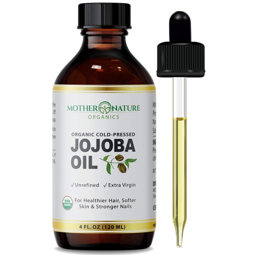 Mother Nature Organics Superfoods for Organic Living USDA Certified Organic Jojoba Oil, 100% Pure, Cold Pressed, Unrefined, Hexane Free Oil. Natural Moisturizer for Face, Hair & Skin | Carrier Base Oil (4oz)
