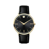 Movado Mens Ultra Slim Yellow Gold Watch with a Printed Index Dial, Black/Gold (Model 607087)