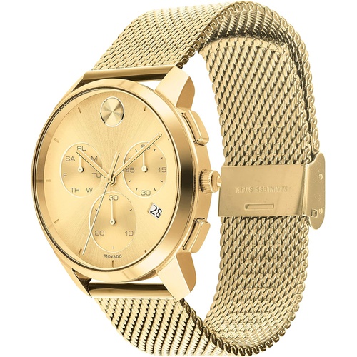  Movado Mens Swiss Quartz Watch with Stainless Steel Strap, Gold-Tone, 21 (Model: 3600634)