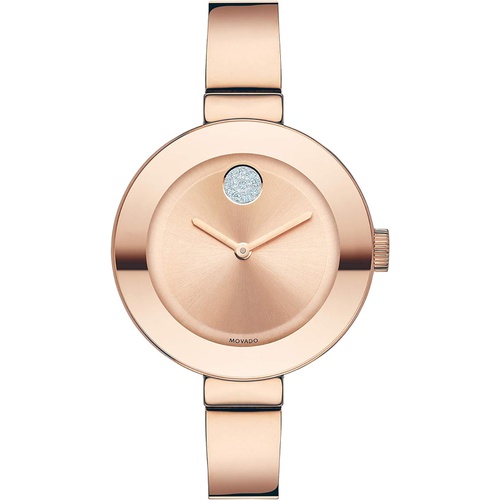  Movado Womens BOLD Bangles Rose Gold Watch with a Flat Dot Sunray Dial, Gold/Pink (Model 3600202)