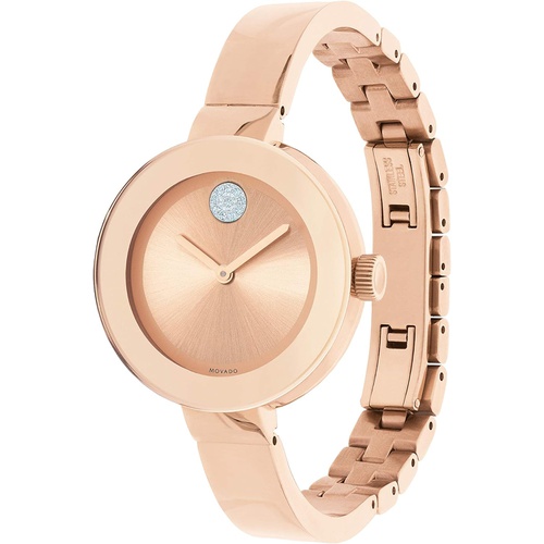  Movado Womens BOLD Bangles Rose Gold Watch with a Flat Dot Sunray Dial, Gold/Pink (Model 3600202)