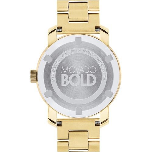  Movado Womens BOLD Iconic Metal Yellow Gold Watch with a Flat Dot Sunray Dial, Gold (Model 3600085)