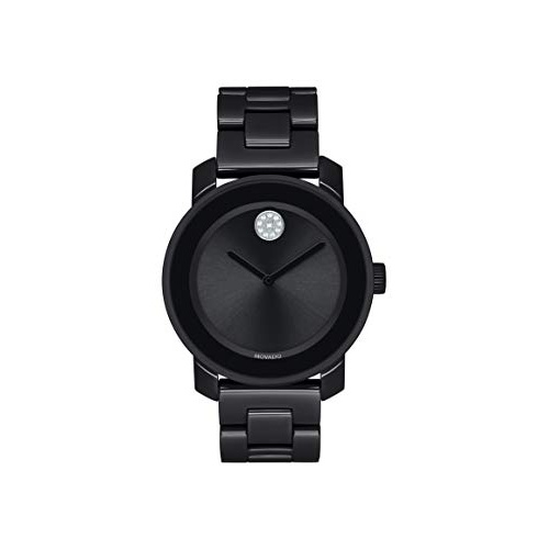  Movado Womens Bold Ceramic Watch with a Crystal-Set Dot, Black/Silver (Model: 3600535)