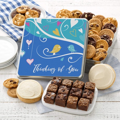  Mrs. Fields Cookies Mrs. Fields Thinking of You Tin - Includes: 24 Nibblers Bite-Sized Cookies, 2 Large Brownie Bars & 2 Frosted Round Cookies