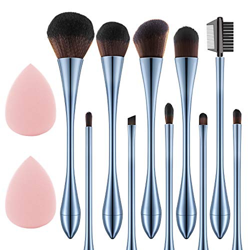  Ms.Wenny 10pcs Makeup Brush Set with 2 Sponge Blenders, Eyeshadow Brushes Shader Blending, Foundation Brush Power Kabuki, Blush, and Concealer