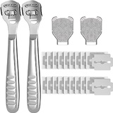 Mudder 24 Pieces in Total, 2 Callus Shaver Sets Include 20 Replacement Slices 2 Callus Shavers and 2 Foot File Heads Foot Care Tools Steel Handle Hard Skin Remover for Hand Feet (Grooved
