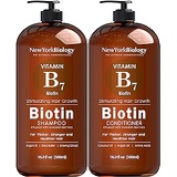 NEW YORK BIOLOGY THE ULTIMATE COSMECEUTICALS Biotin Shampoo and Conditioner Set for Hair Growth and Thinning Hair  Thickening Formula for Hair Loss Treatment  For Men & Women  Anti Dandruff - 16.9 fl 