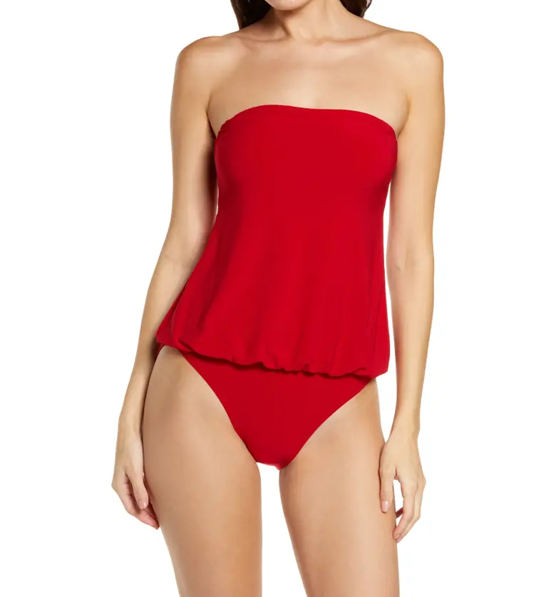 Norma Kamali Strapless Babydoll One-Piece Swimsuit_RED