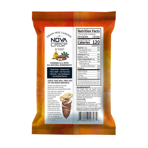  NOVACRISP GLUTEN FREE Snacks, Popped Cassava Chips, Never Fried, Non GMO, Grain Free, No Nuts (Cheddar Cheese, 1 Ounce (Pack of 6))