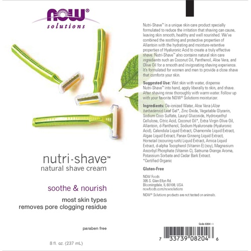  NOW Foods NOW Solutions, Nutri-Shave, Shave Cream, Removes Pore Clogging Residue, Reduces Irritation, 8-Ounce