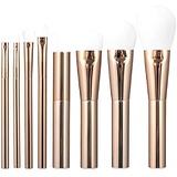 N/R Neria Retractable Lip Brushes Set 8pcs GOLD Lipstick Gloss Makeup Tools with Silky Soft Fiber Hair