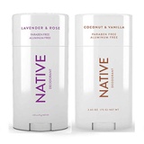Native Deodorant - Natural Deodorant For Women and Men - 2 Pack - Aluminum Free, Free of Parabens - Contains Probiotics - Coconut & Vanilla And Lavender & Rose