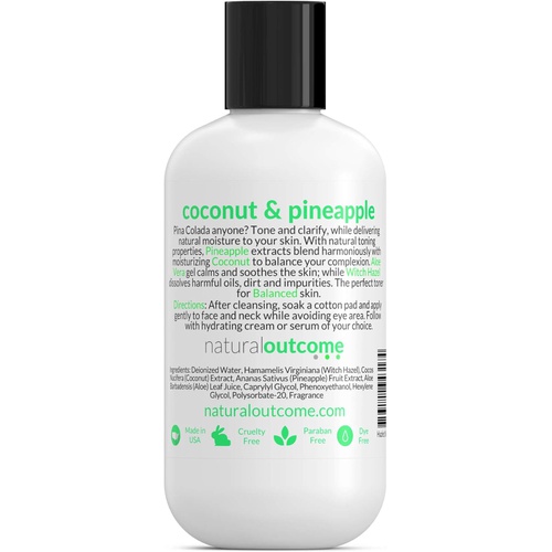  Combination Skin Balancing Face Toner Alcohol Free Witch Hazel Facial Astringent w/ Hydrating Aloe Vera, Coconut & Pineapple by Natural Outcome Skin Care - 8 oz