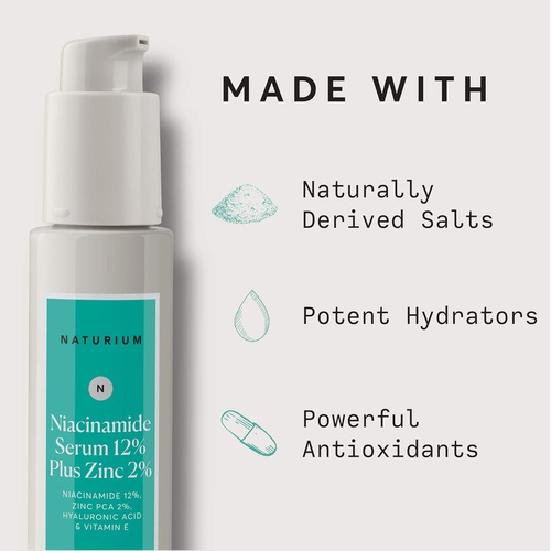  Naturium Niacinamide Serum 12% Plus Zinc 2% - 1oz, Vitamin B3, Minimize Pores, Balance Oil Production, Wrinkles, Fine Lines, Facial Serum with Niacinamide, Hyaluronic Acid & Vitamin E