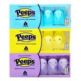 Needzo Peeps Marshmallow Candy, Chicks Yellow Blue Purple Variety Pack, For Birthday Parties, Gender Reveals, Wedding Showers, 3 Count, 15 Marshmallows