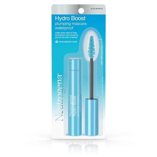  Neutrogena Hydro Boost Waterproof Plumping Mascara Enriched with Hydrating Hyaluronic Acid, Vitamin E, and Keratin for Dry or Brittle Lashes, Black/Brown 08,.21 oz