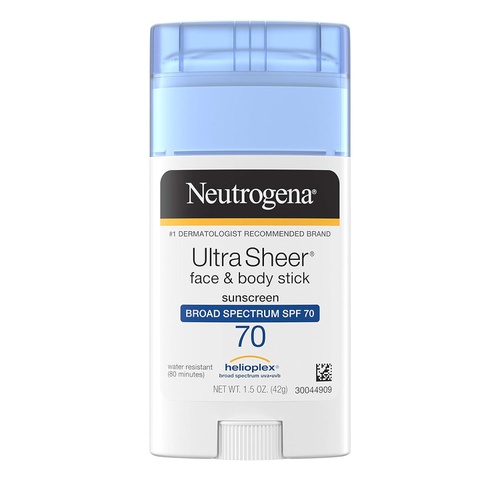  Neutrogena Ultra Sheer Non-Greasy Sunscreen Stick for Face & Body, Broad Spectrum SPF 70, 1.5 oz
