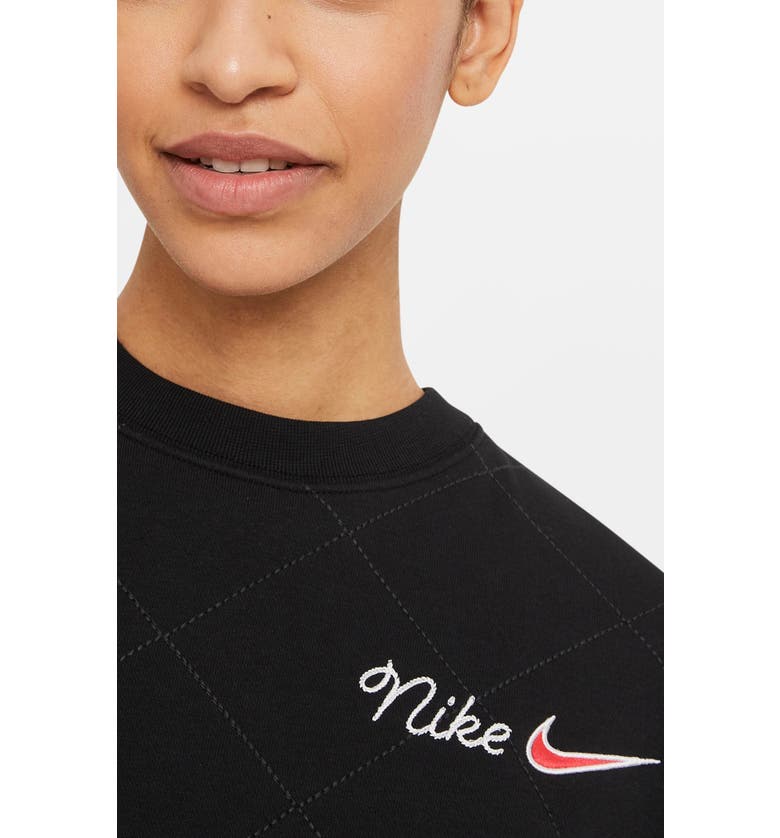 나이키 Nike Sportswear Quilted Fleece Sweatshirt_BLACK/ BLACK/ SIREN RED