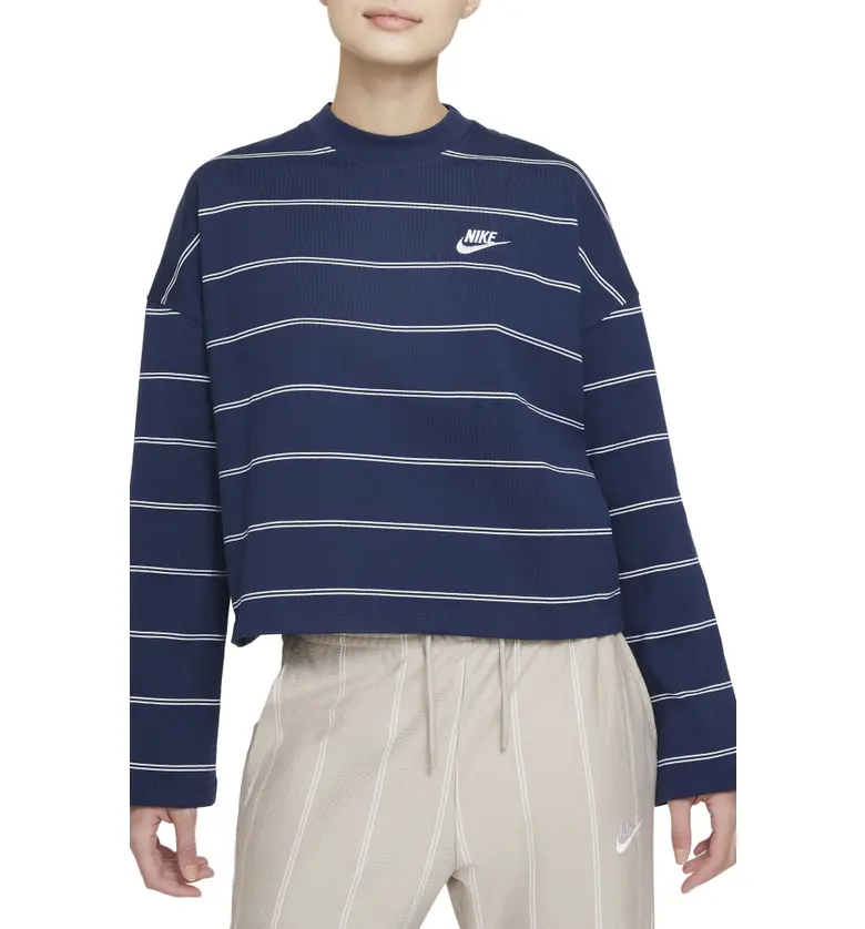 나이키 Nike Stripe Long Sleeve Cotton Top_MIDNIGHT NAVY/ WHITE