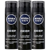 NIVEA Men DEEP Clean Shaving Gel - With Natural Charcoal To Clean While Shaving - 7 oz. Can (Pack of 3)