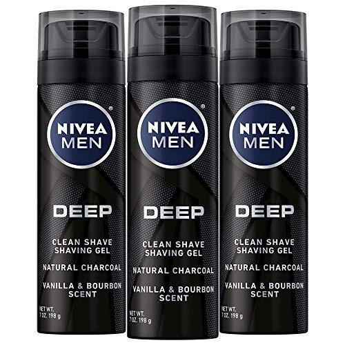  NIVEA Men DEEP Clean Shaving Gel - With Natural Charcoal To Clean While Shaving - 7 oz. Can (Pack of 3)