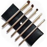 Nother Eyeshadow Brush set with Portable Bag, 5pcs Professional Eye Shadow Brush Pony Hair, Eyebrow Blending Makeup Brushes Set with Wooden Handles (gold)