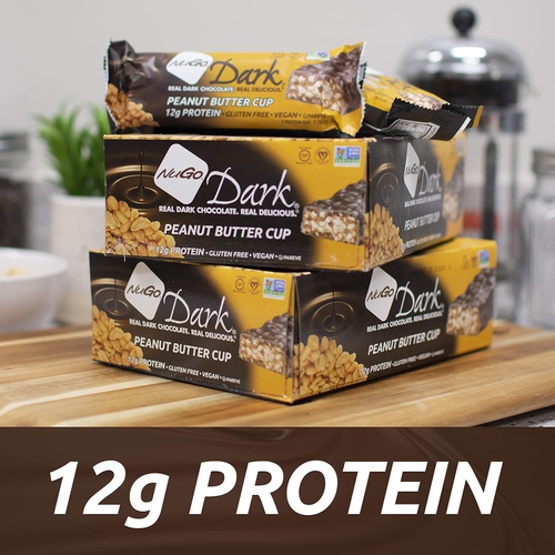  NuGo Dark Chocolate Peanut Butter Cup, 12g Vegan Protein, 200 Calories, Gluten Free, 12 Count