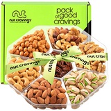 Nut Cravings Gourmet Nut Gift Basket, Green Ribbon (7 Mix Tray) - Easter Food Arrangement Platter, Care Package Variety, Prime Birthday Assortment, Healthy Kosher Snack Box for Families, Women,