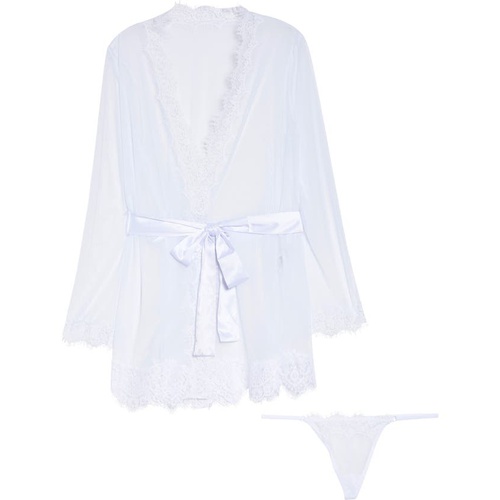  Oh La La Cheri Lace Trim Mesh Robe & G-String Set_White