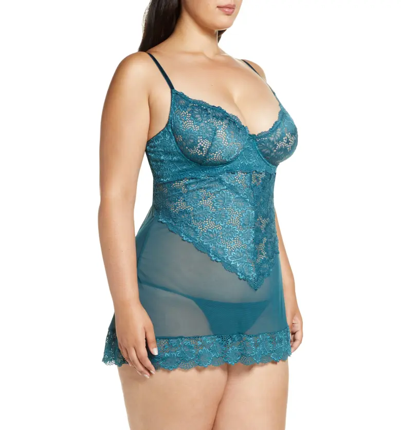  Oh La La Cheri Page Underwire Babydoll Chemise & G-String Thong_TEAL
