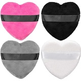 OIIKI 4PCS Makeup Blendiful Puffs, Cotton Powder Puff, Makeup Tool Beauty Sponges Blender Cleanser, in Love Shape with Strap, for Cosmetic (Gray+White+Rose+Black)