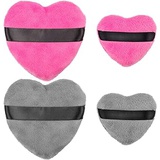 OIIKI 4PCS Makeup Blendiful Puffs, Cotton Powder Puff, Makeup Tool Beauty Sponges Blender Cleanser, in Love Shape with Strap, for Cosmetic (2PCS Gray+2PCS Rose)