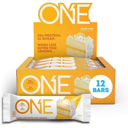  ONE 1 ONE Protein Bars, Lemon Cake, Gluten Free Protein Bars with 20g Protein and only 1g Sugar, Guilt-Free Snacking for High Protein Diets, 2.12 oz (12 Pack)
