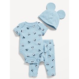 Unisex Disneyⓒ Mickey Mouse 3-Piece Bodysuit, Pants & Hat Layette for Baby
