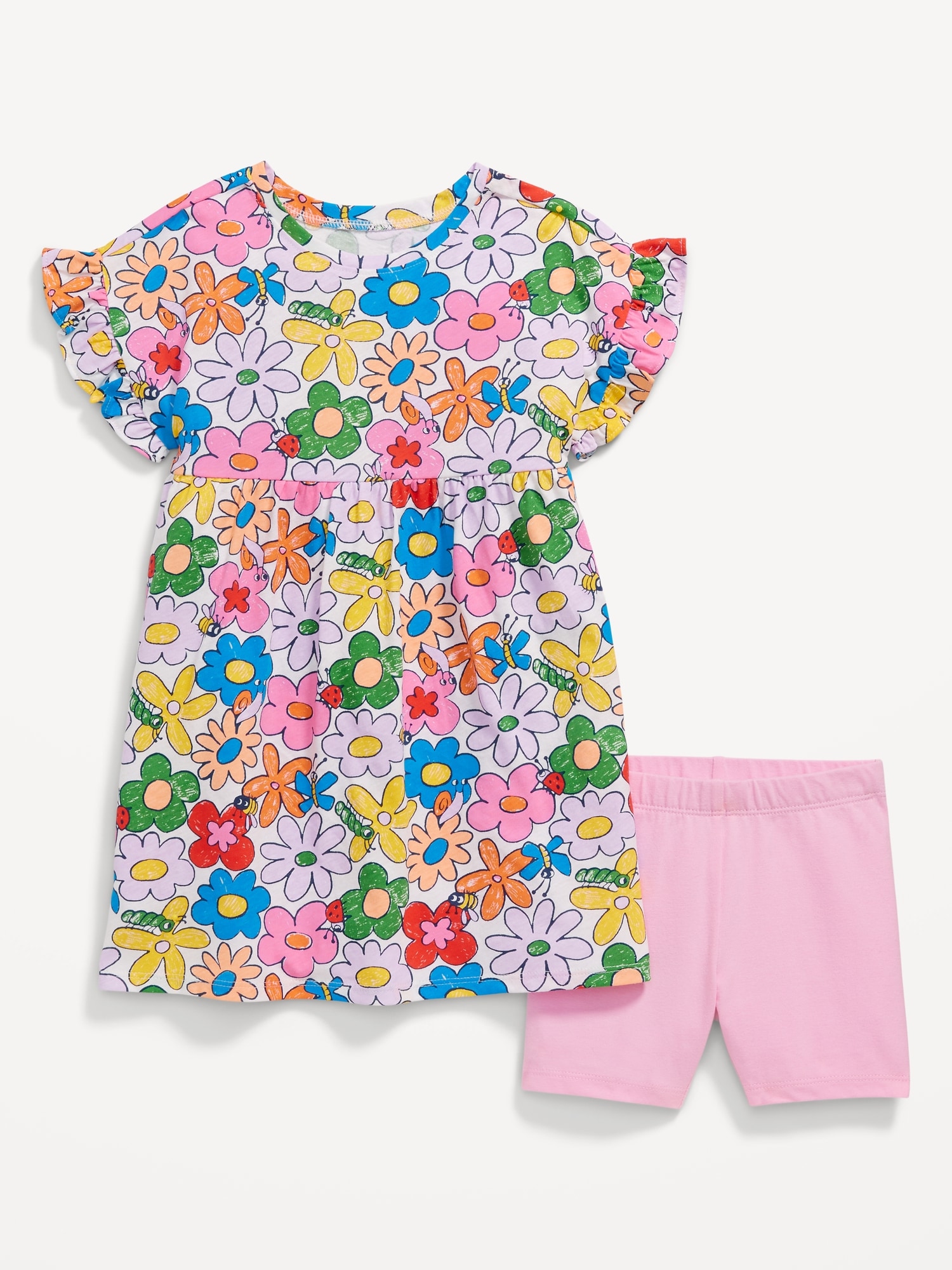 올드네이비 Printed Flutter-Sleeve Dress and Biker Shorts Set for Toddler Girls Hot Deal