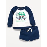 Crew-Neck Graphic Sweatshirt and Shorts Set for Baby